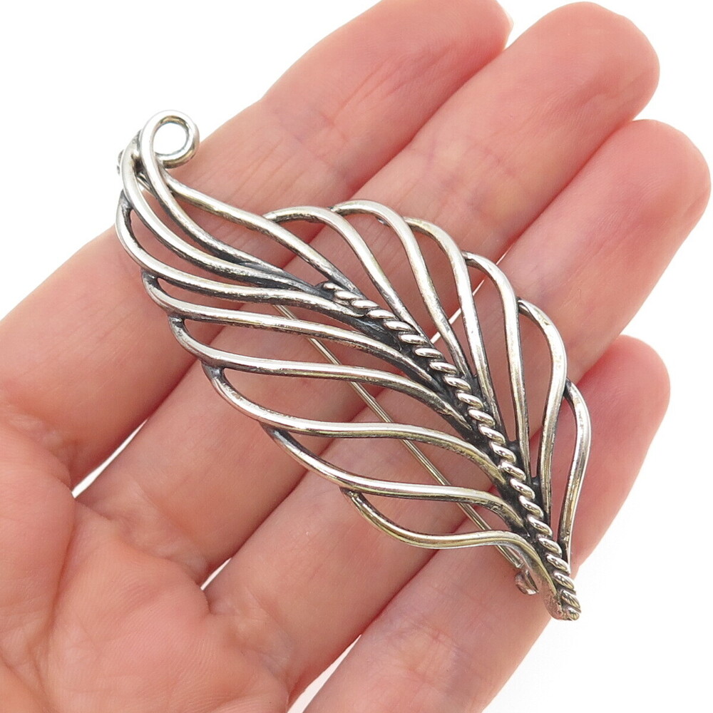 NAPIER 925 Sterling Silver Vintage Feather Oxidized Pin Brooch